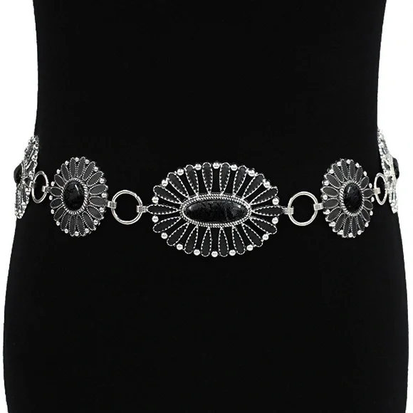 Accessories | Silver Black Boho Vintage Western Stone Concho  display picture 1